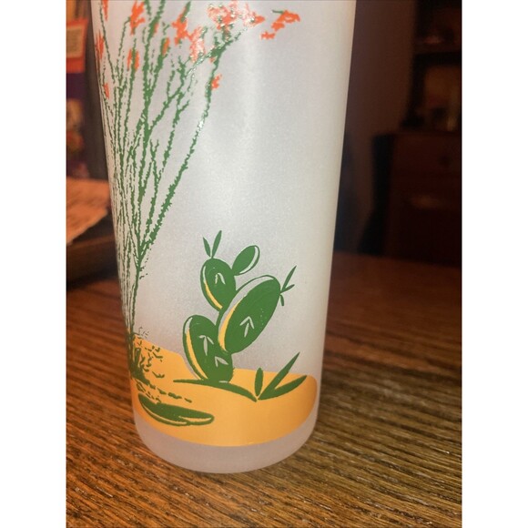 VINTAGE Blakely Oil & Gas Arizona Ocotillo CACTUS Tall Frosted Collins GLASS - Picture 2 of 5